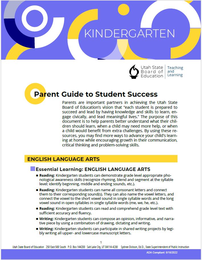 Parent Guide to Student Success Kindergarten