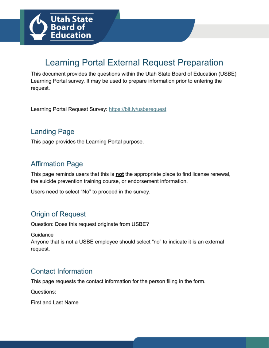 Learning Portal Preparation Document