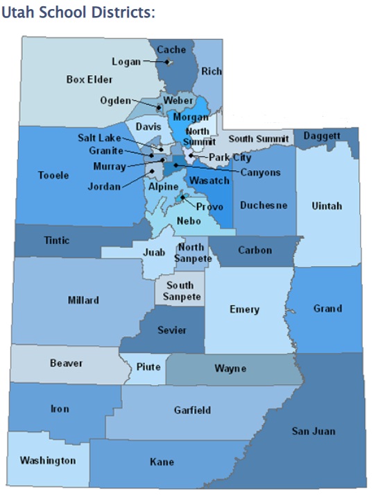 Map of the school districts in Utah