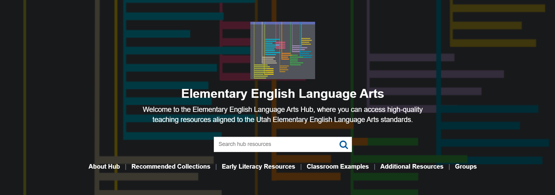 ELA hub banner with links to resources, collections, and classroom examples
