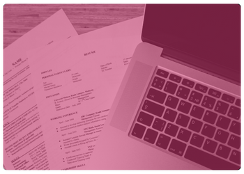 pink tinted forms next to a laptop seen from above
